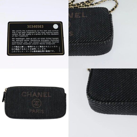 CHANEL Deauville line COCO Mark Chain Wallet Raffia Navy Gold CC Auth 127827 - Picture 13 of 14